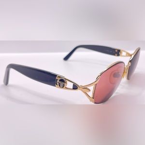 Vintage Sergio Tacchini S.T.1047-5 Black Gold Oval Sunglasses Frames Only